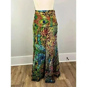 Vtg 90's Tunique Maxi Skirt Animal Print Peacock Women's S Festival Gypsy Y2K